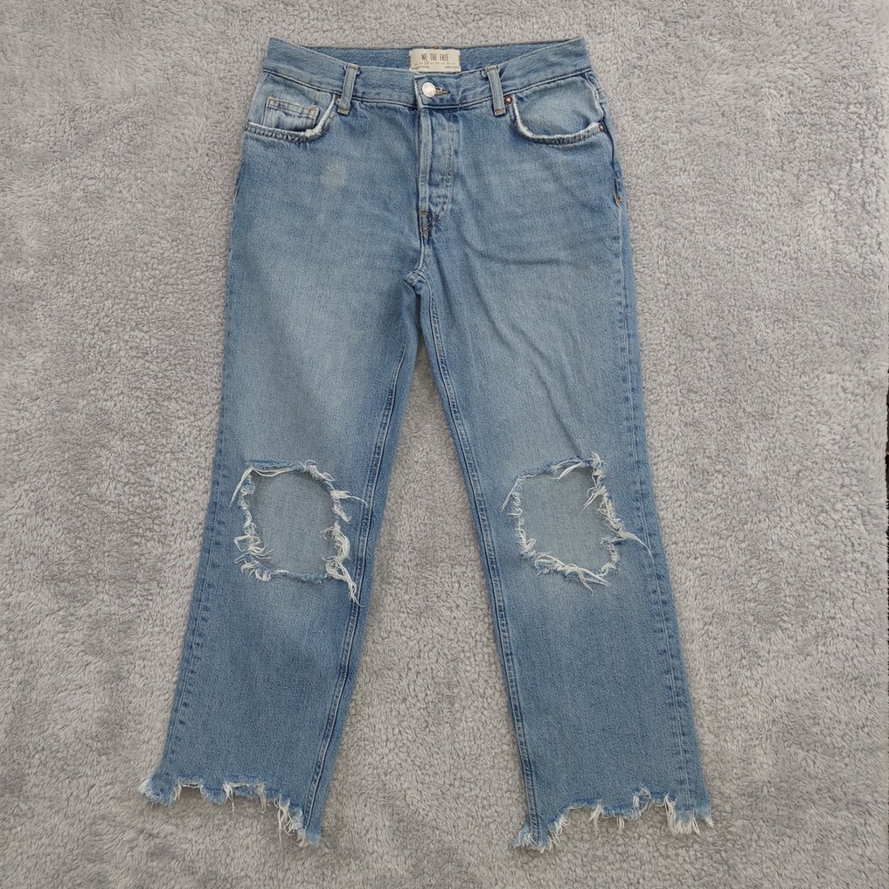 Free People We The Free Maggie Straight Jeans Size 26 Blue Distressed Button Fly